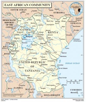 The East African Community, United Nations Geospatial, 2012. Image via United Nations Geospatial.